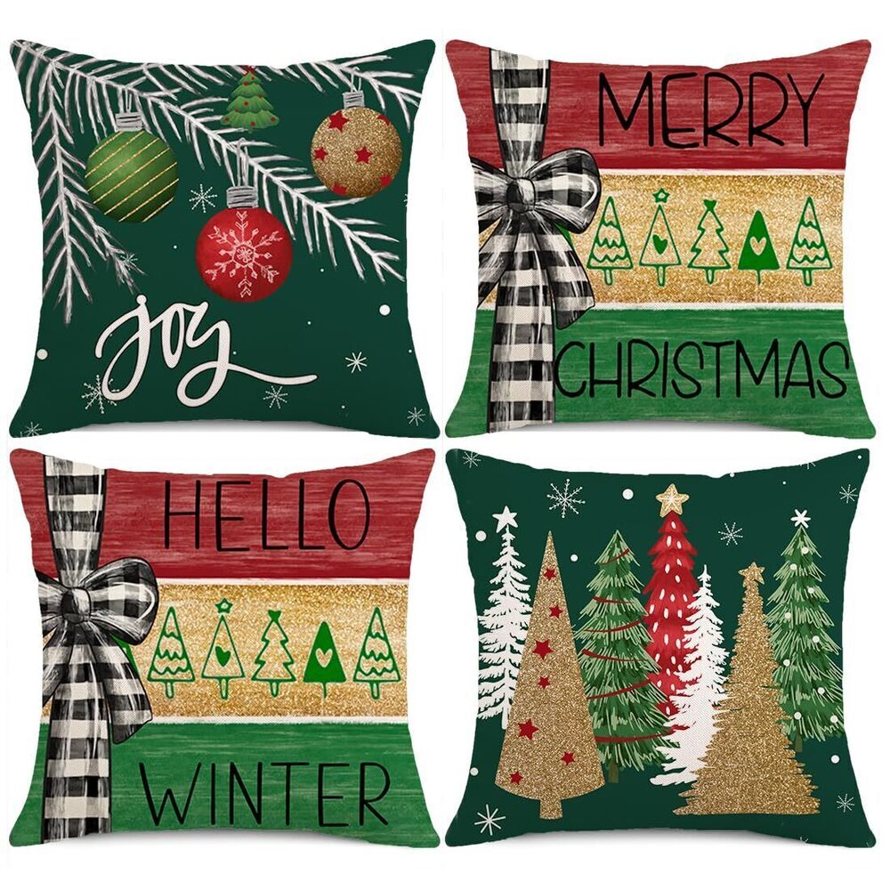 4008 Christmas Decorations Pillow Covers 18x18 Set of 4 Merry Christmas Joy